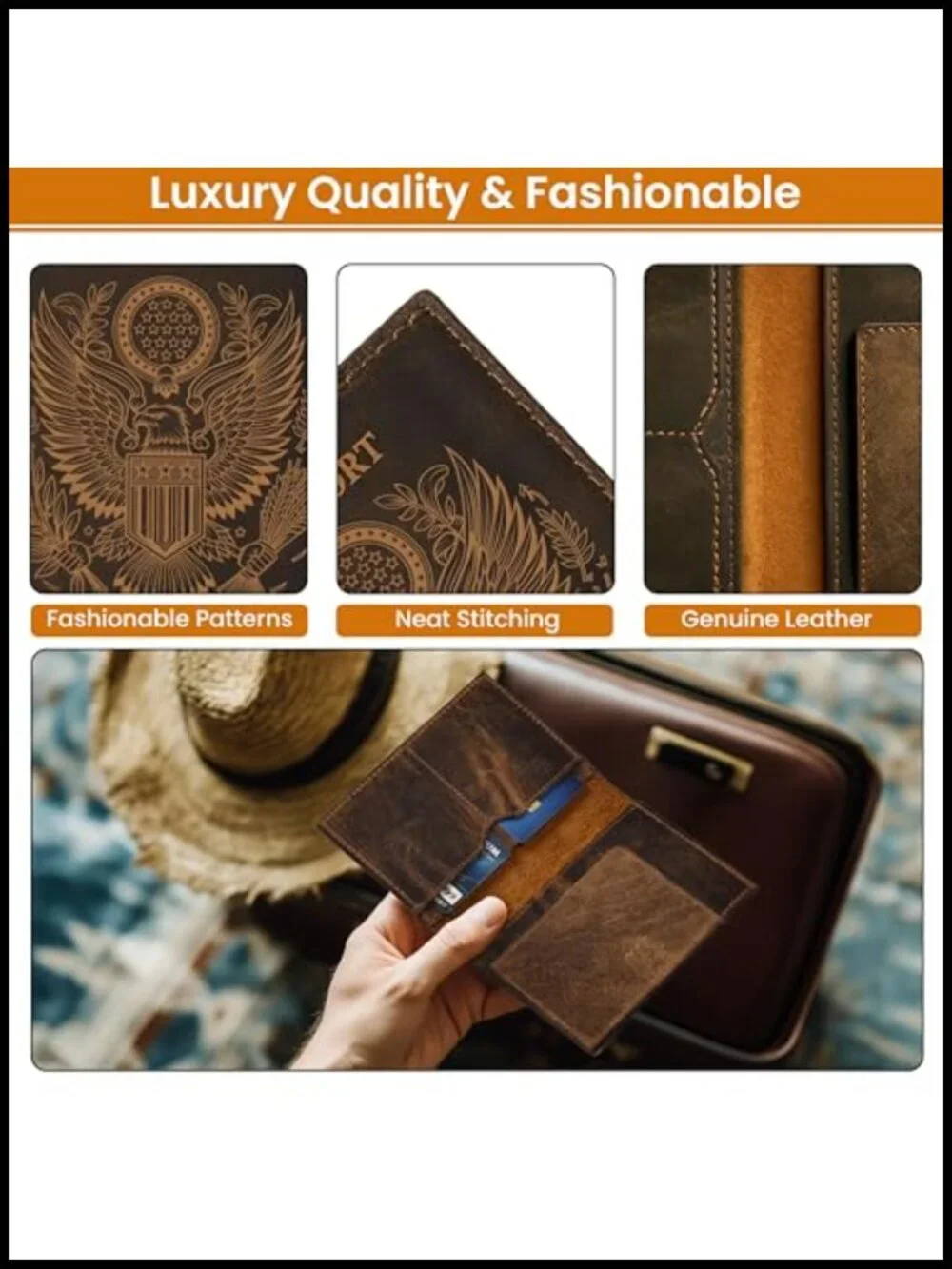 Genuine Full-Grain Leather Passport Holder Travel Wallet with Card Slots